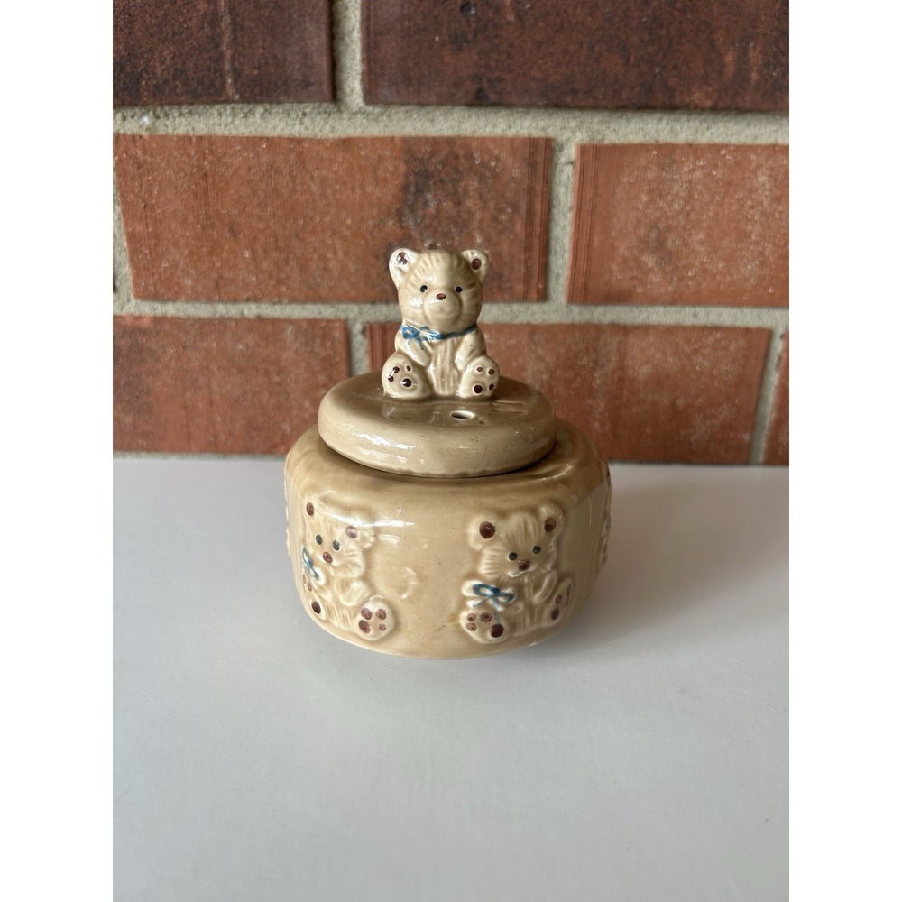 Vintage Made In Taiwa, Hand Painted Bear Trinket Box, Jewelry, Incense, Decor